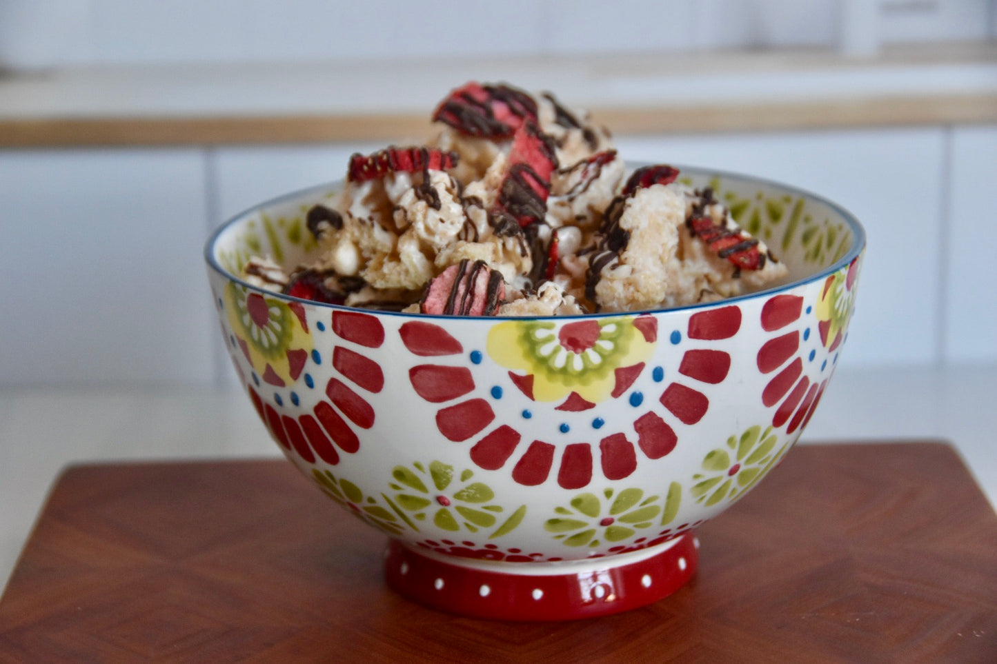 Chocolate Covered Strawberry Crispie Mix Clusters